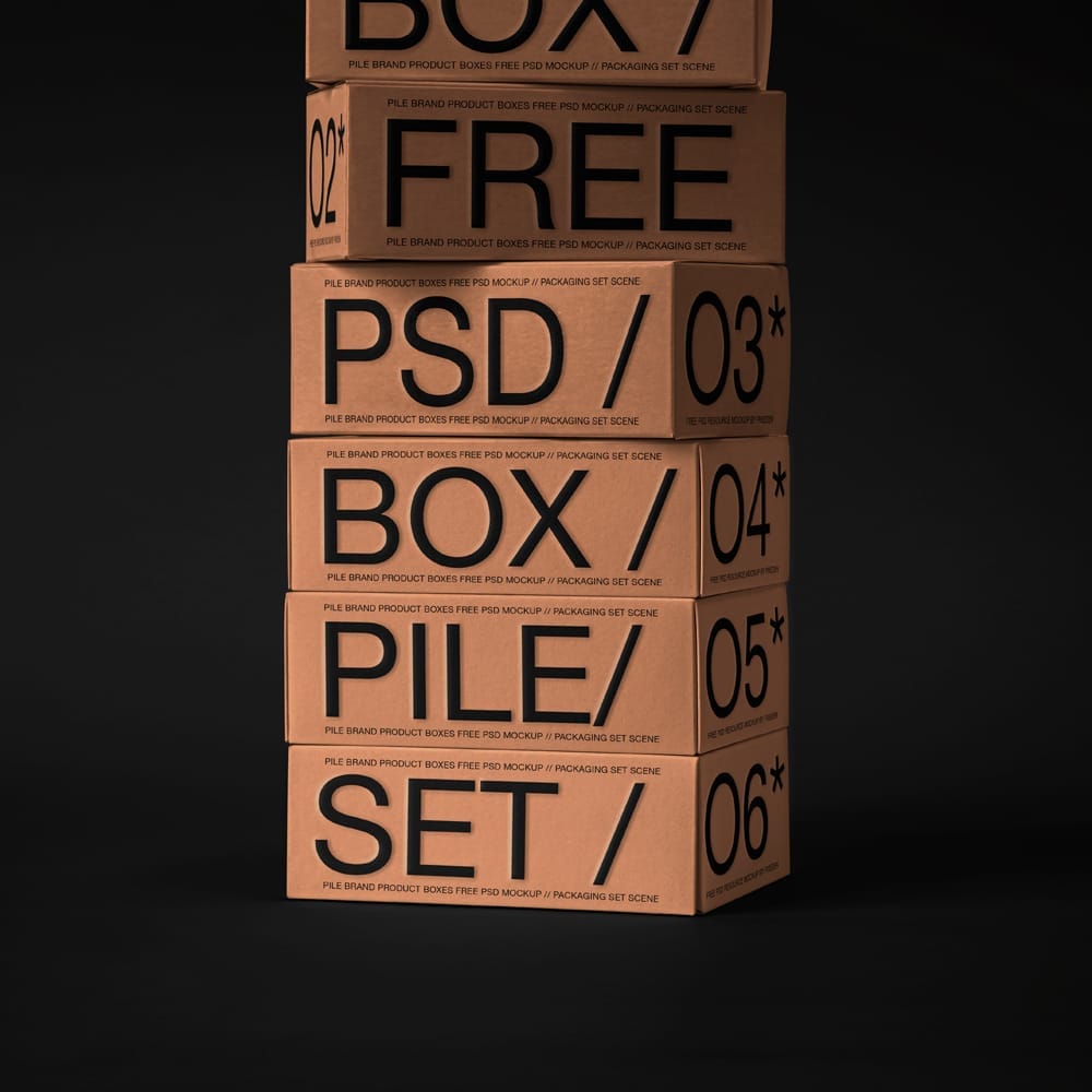Free Branding Product Box Pile Mockup PSD