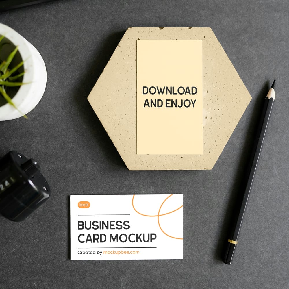 Free Business Cards in Office Mockup PSD