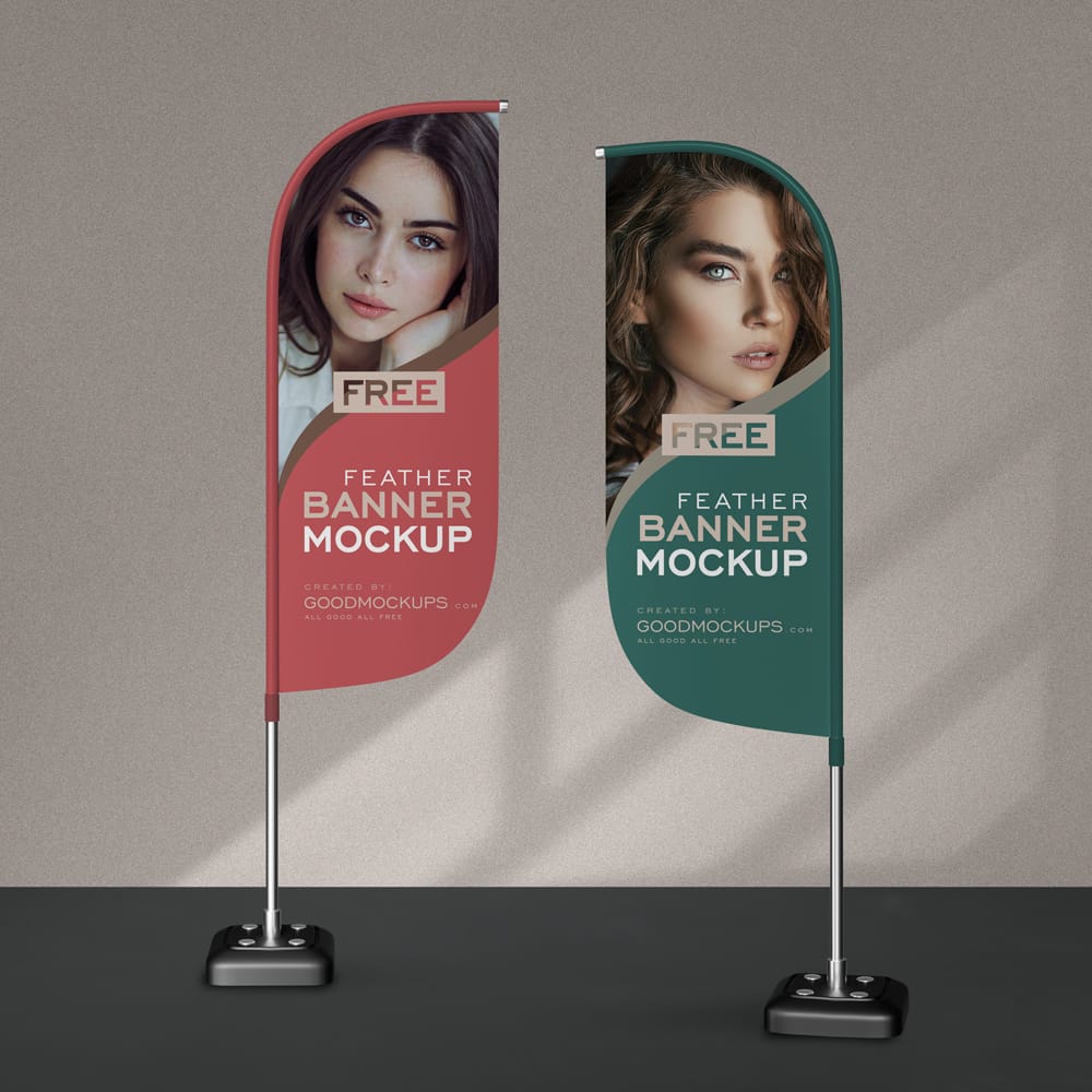 Free Convex Feather Flag Banner Mockup PSD