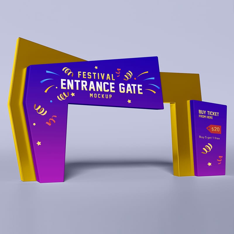 Free Exhibition Entrance Gate 3D Portal Mockup PSD