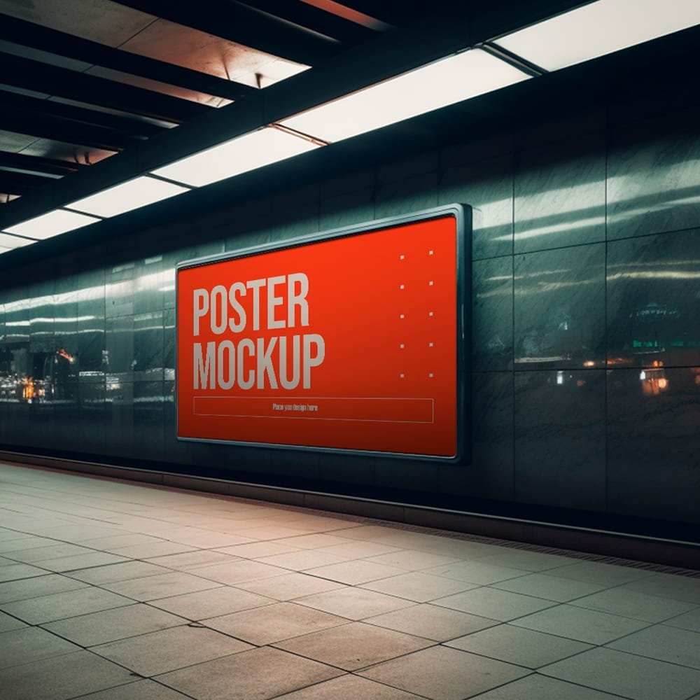 Free Framed Illuminated Poster Mockup PSD