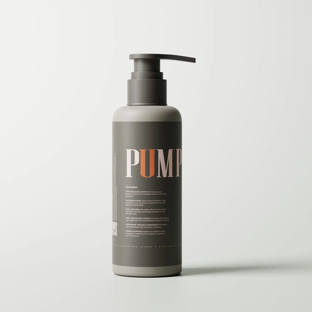 Free Greige Plastic Pump Bottle Mockup PSD
