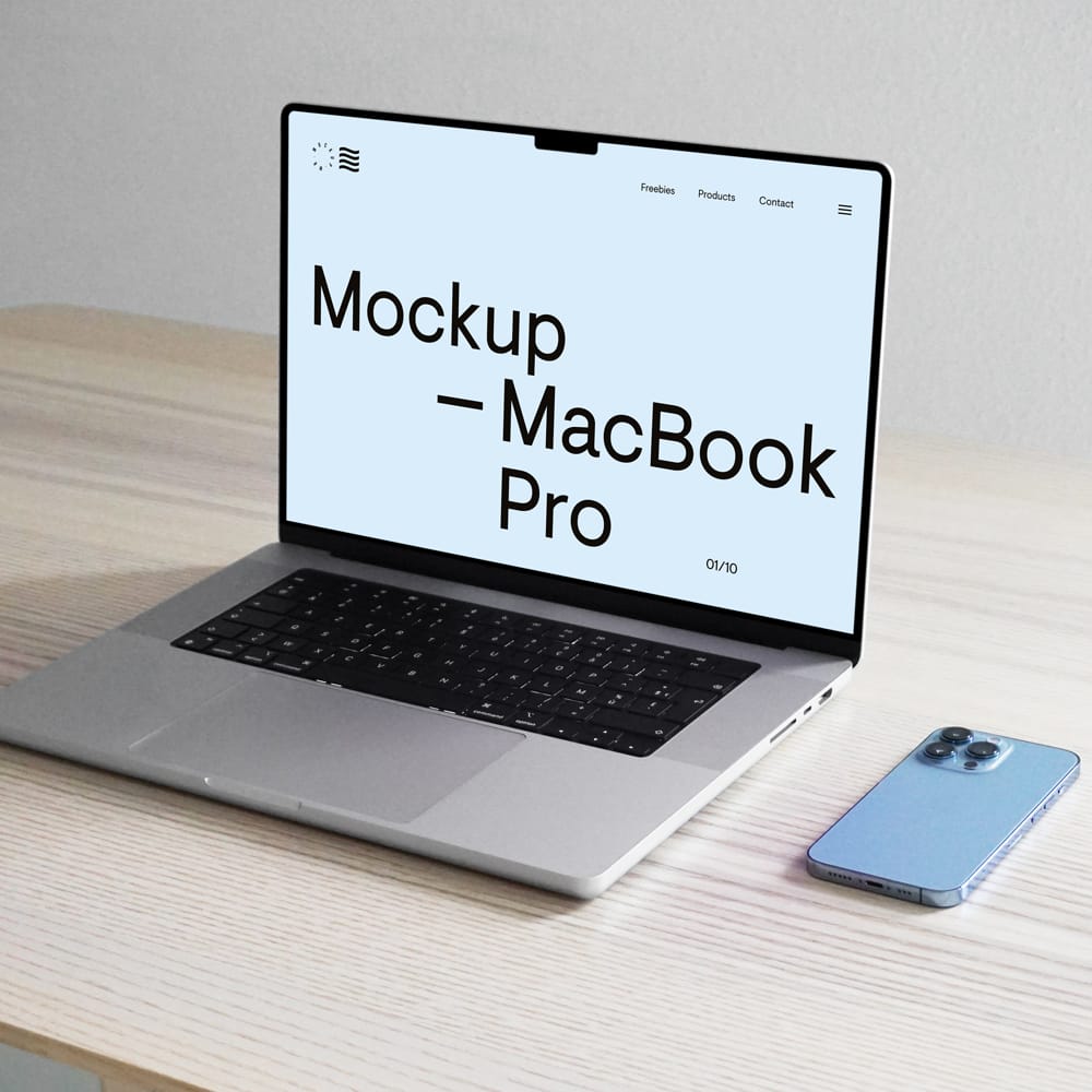 Free MacBook Pro with iPhone Mockup PSD