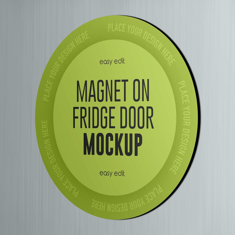 Free Magnet on Fridge Door Mockup PSD