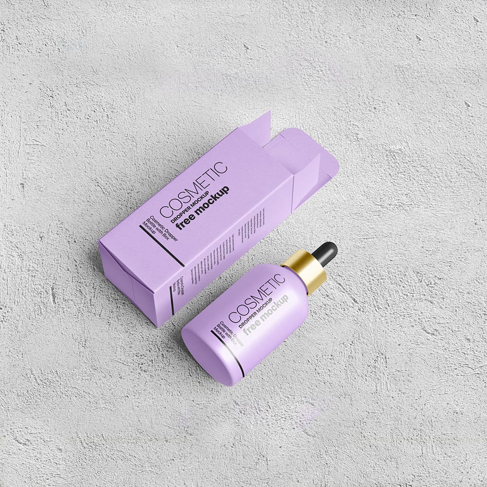 Free Matt Cosmetic Dropper with Box Mockup PSD