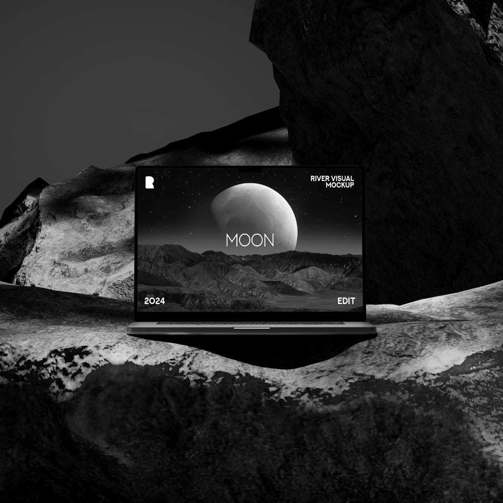 Free Moon Walk Macbook Pro Mockup PSD