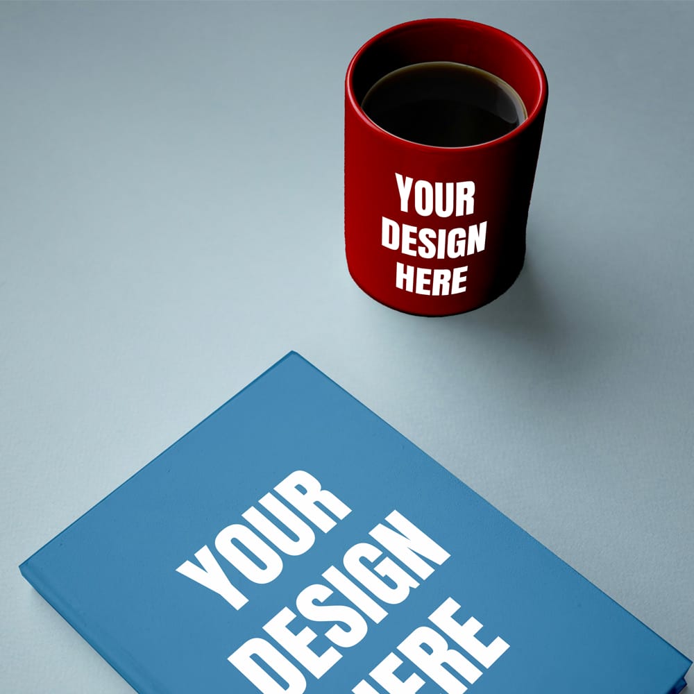 Free Mug and Book Cover Mockup PSD