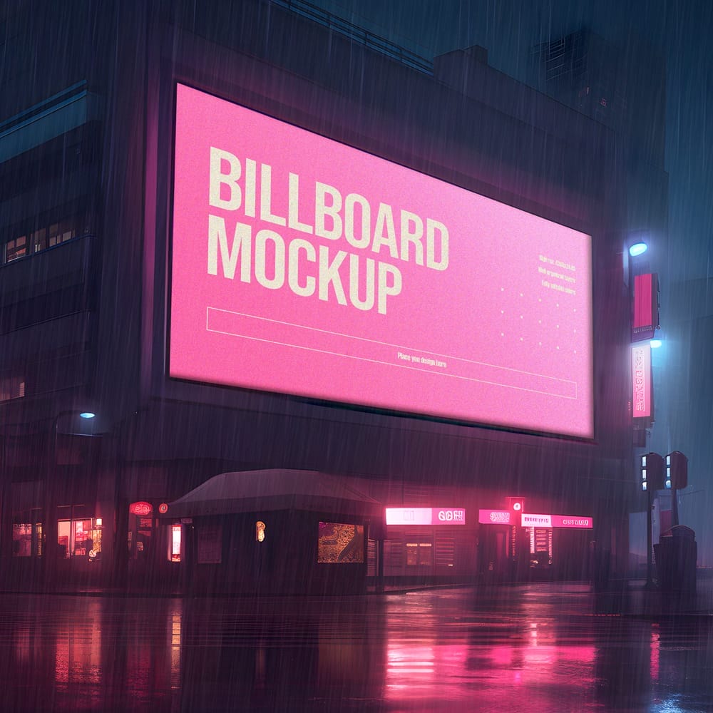 Free Pink Neon Billboard Mockup PSD