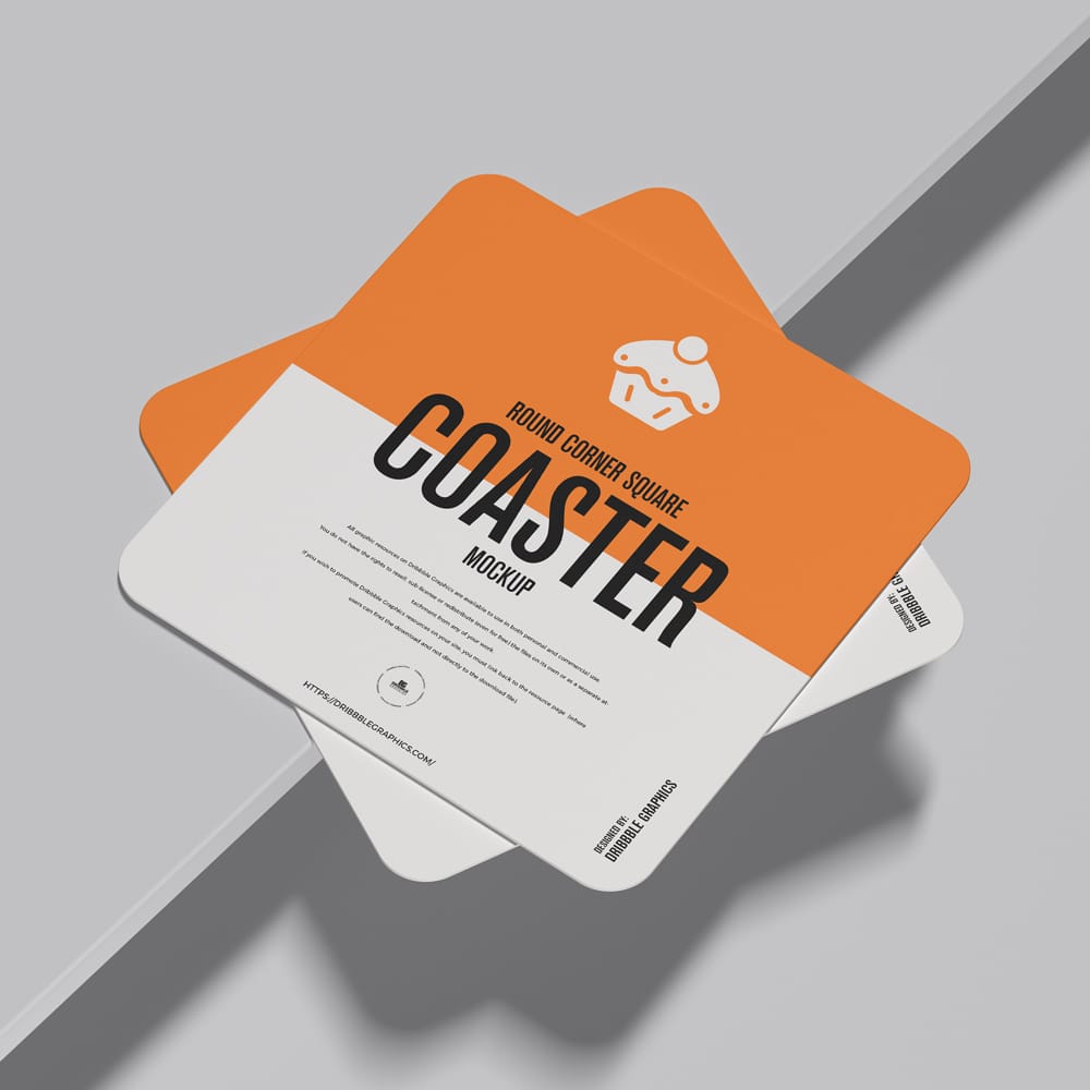 Free Round Corner Square Coaster Mockup PSD