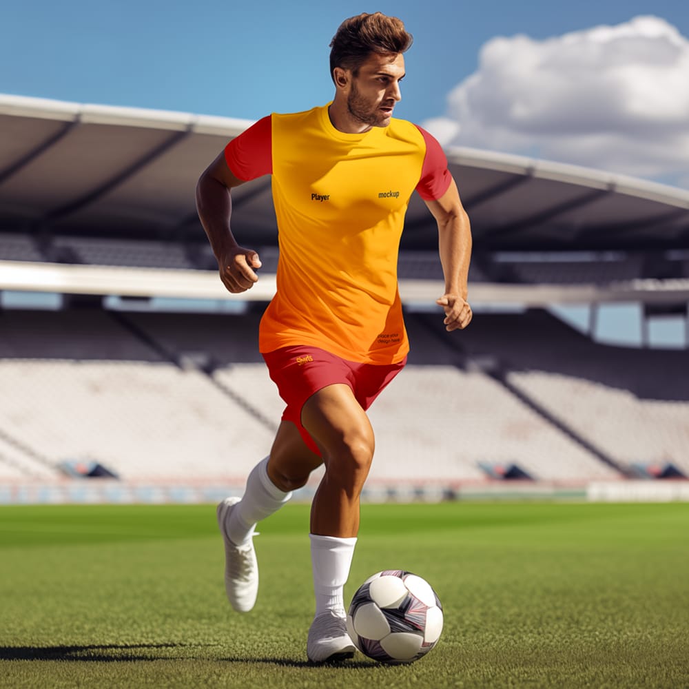 Free Running Soccer Player Mockup PSD