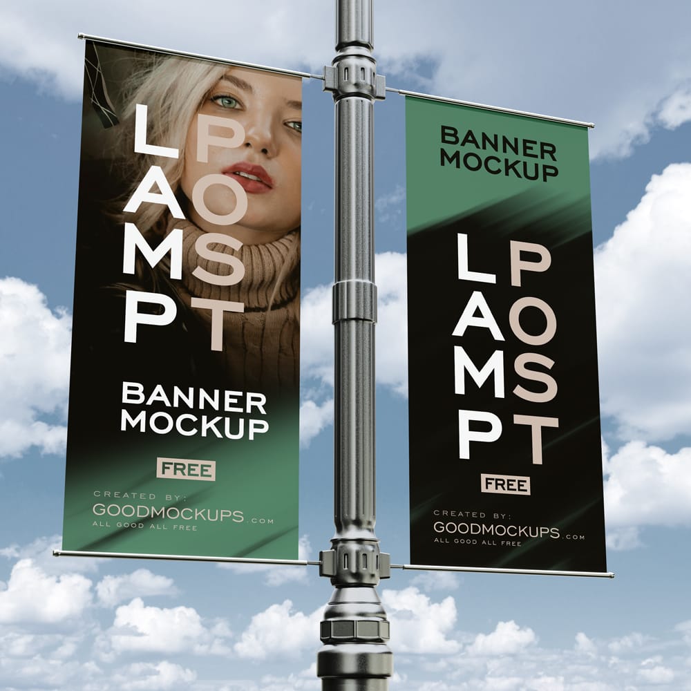 Free Street Lamp Post Banner Mockup PSD