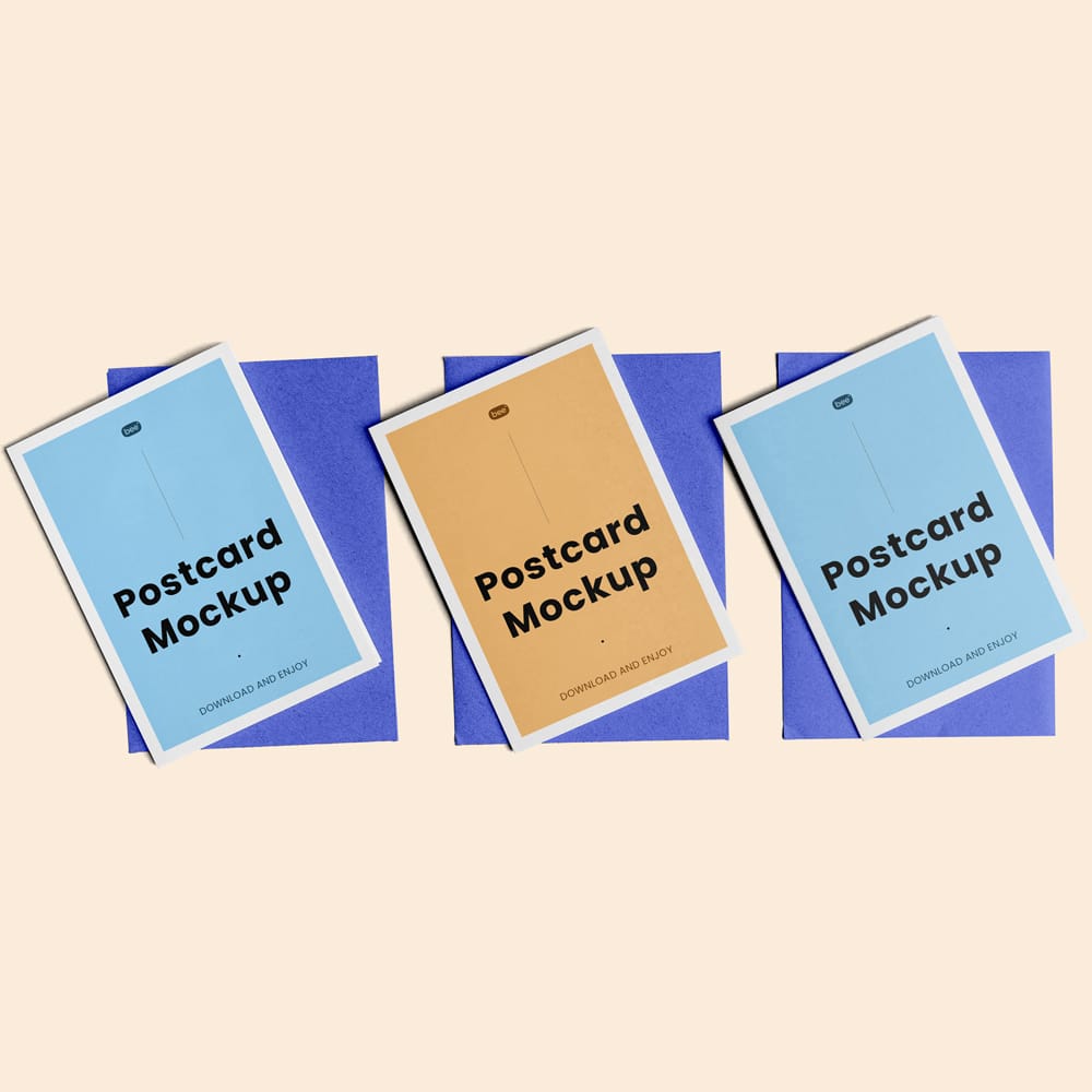 Free Triple Postcard Mockups PSD