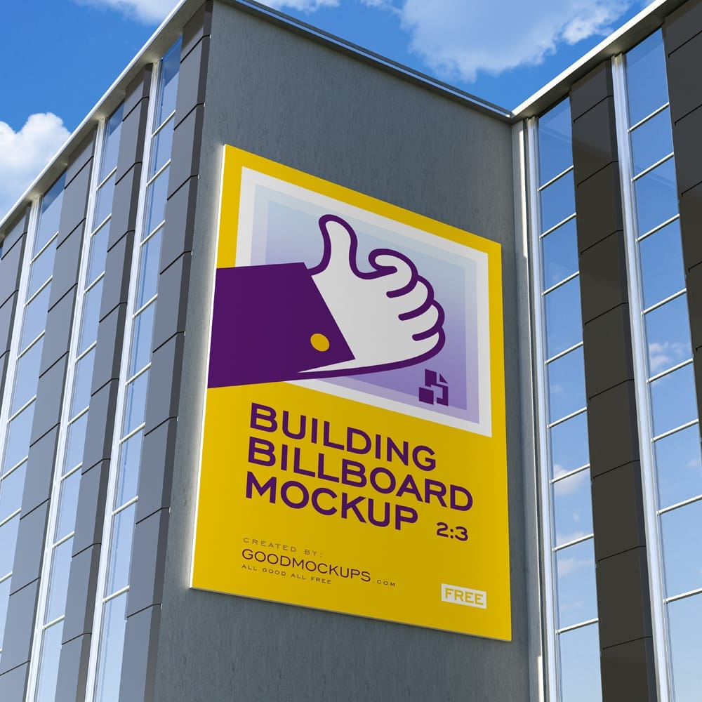Free Vertical Building Billboard Mockup Design PSD
