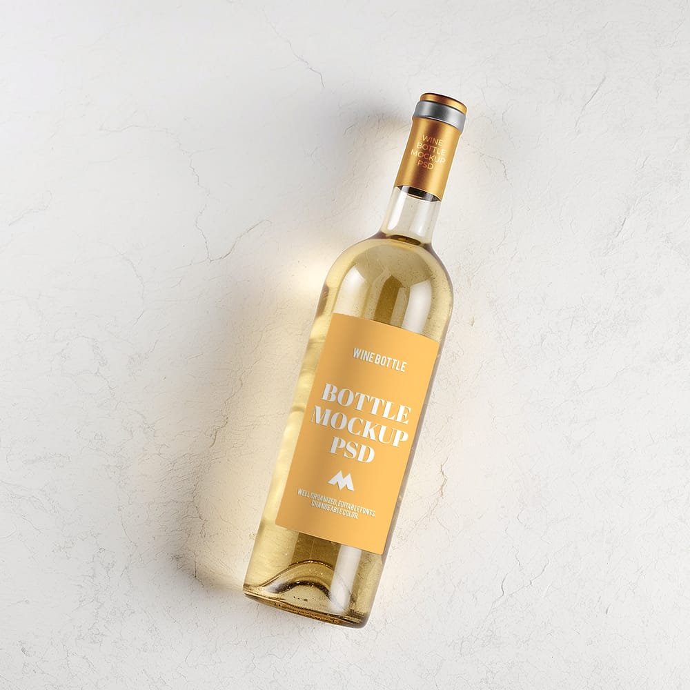 Free White Wine Bottle Mockup PSD