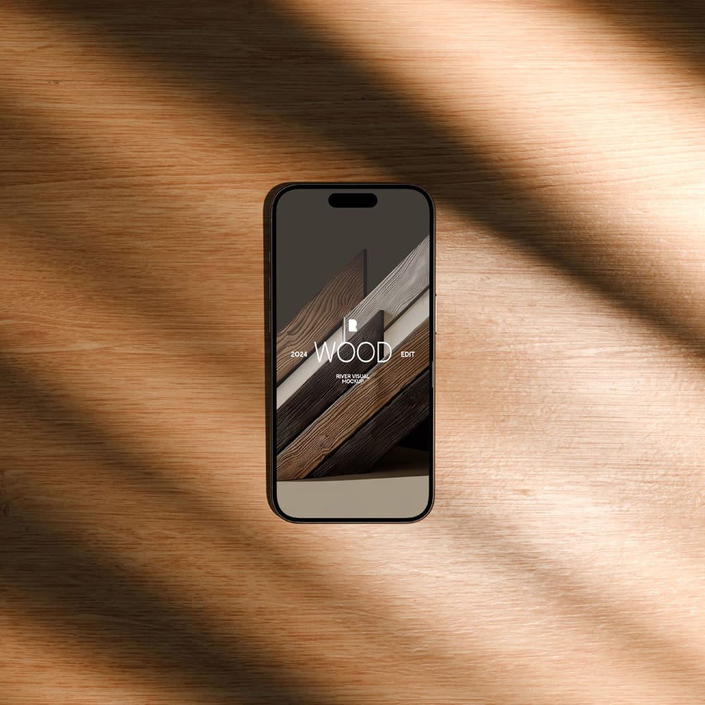 Free Wood iPhone 15 Pro Mockup PSD
