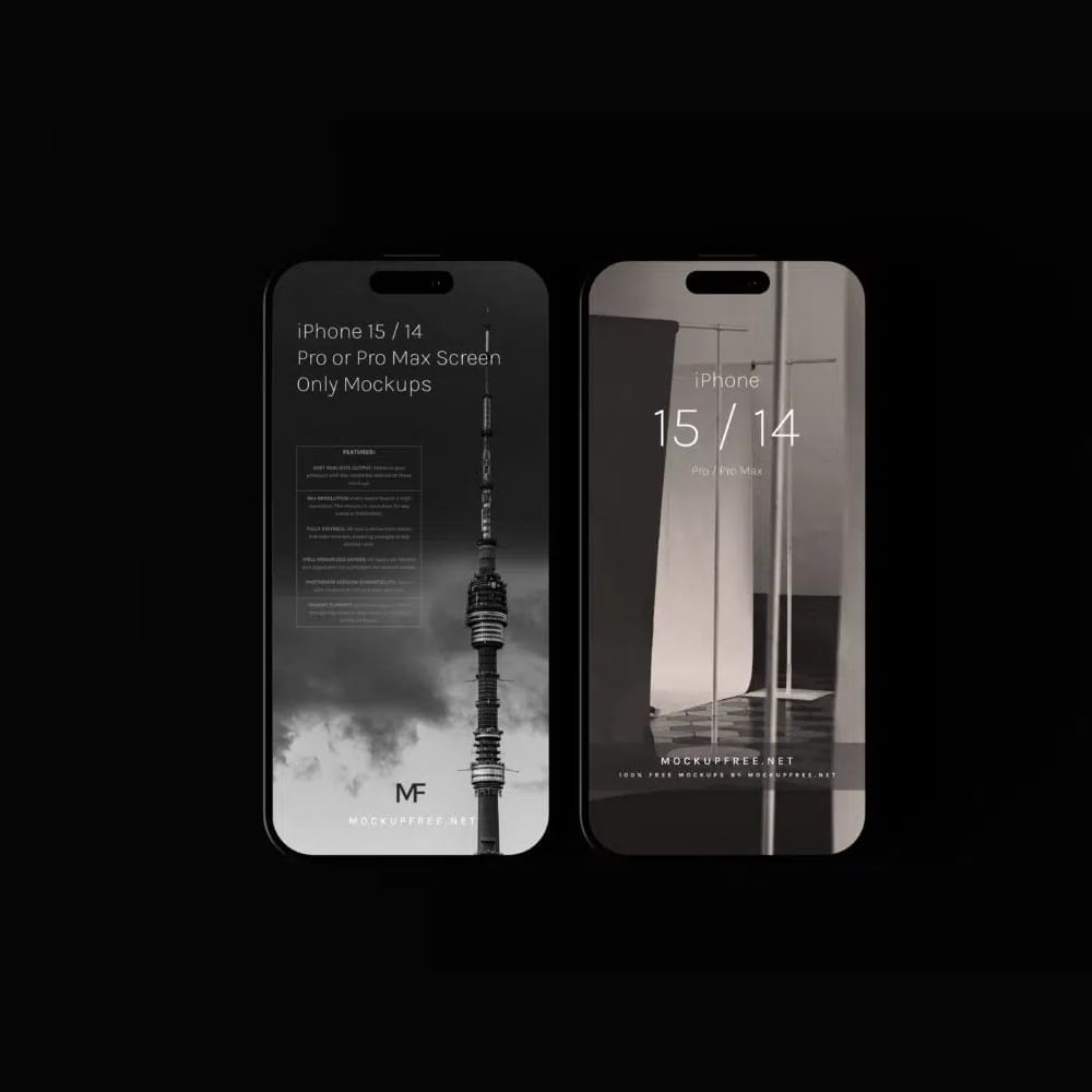 Free iPhone 15 / 14 Screen Only Mockups PSD
