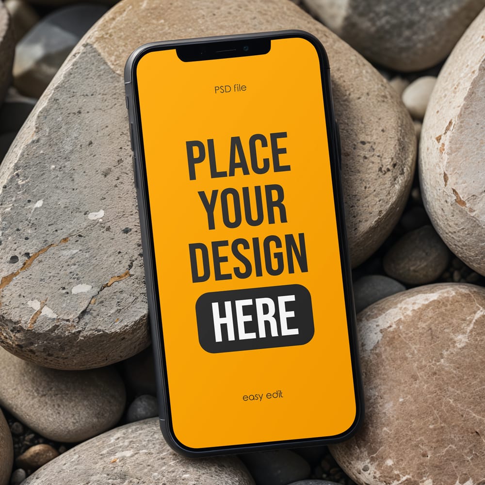 Free iPhone on Stone Mockup PSD