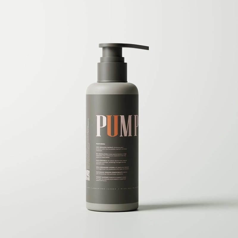 Greige Plastic Pump Bottle Mockup PSD