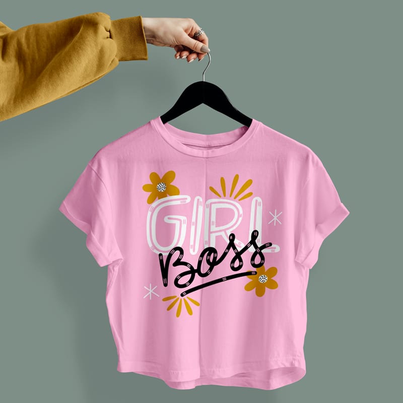 Loose Fit Female Cropped T-Shirt Mockup PSD