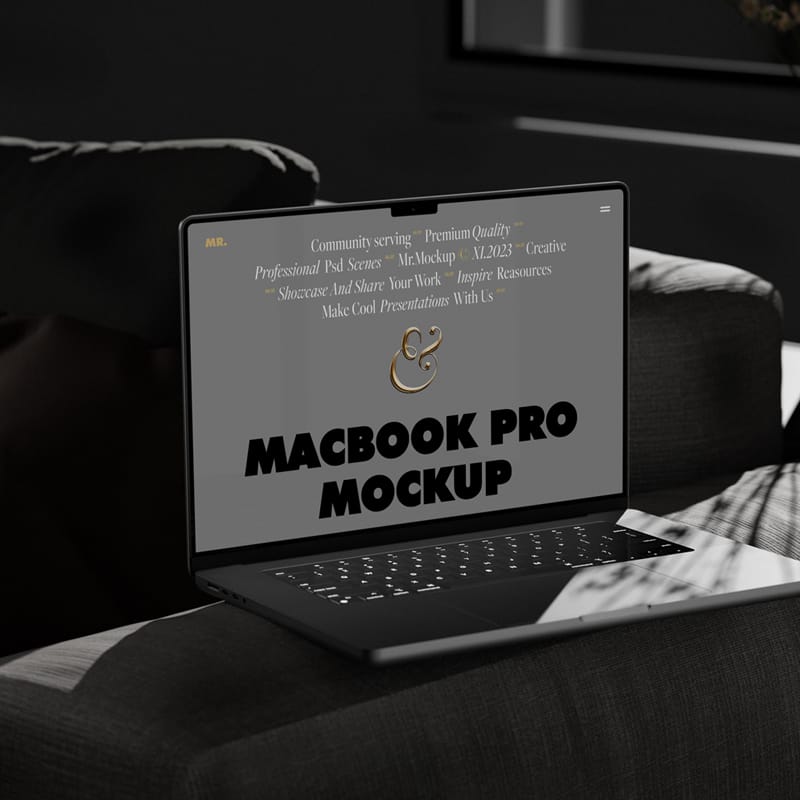 MacBook Pro on Settee Mockup PSD