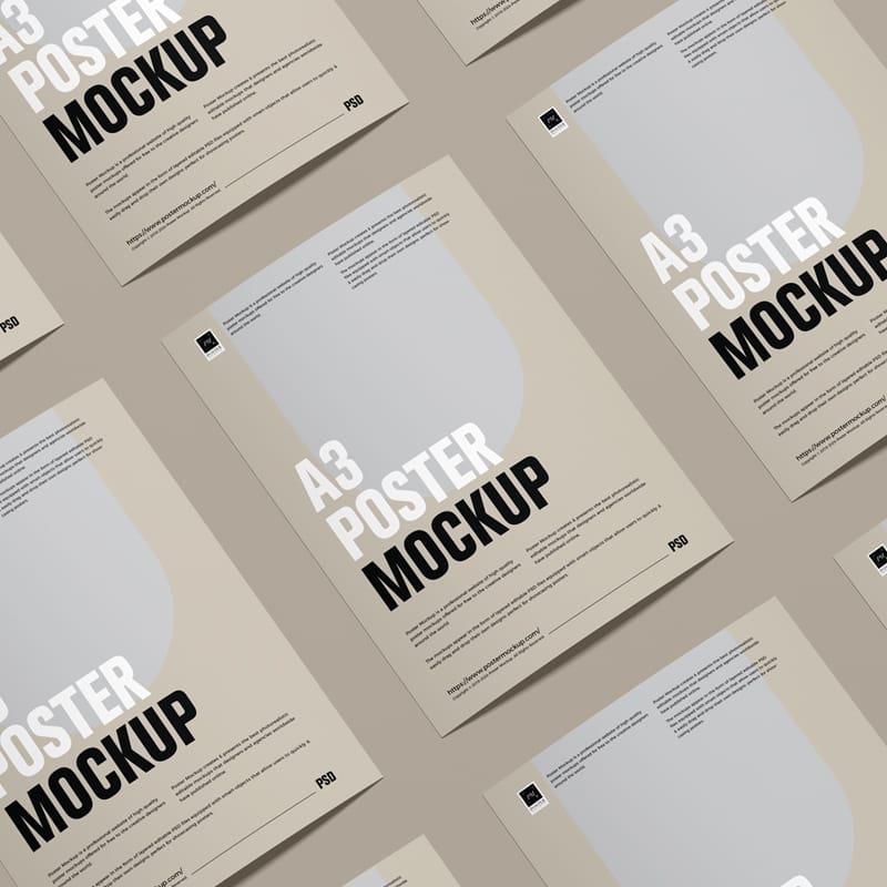 Modern Grid Curved A3 Poster Mockup PSD