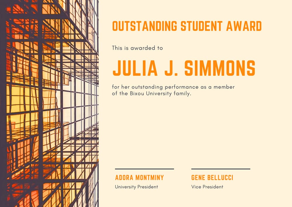 Outstanding Student Certificate Template