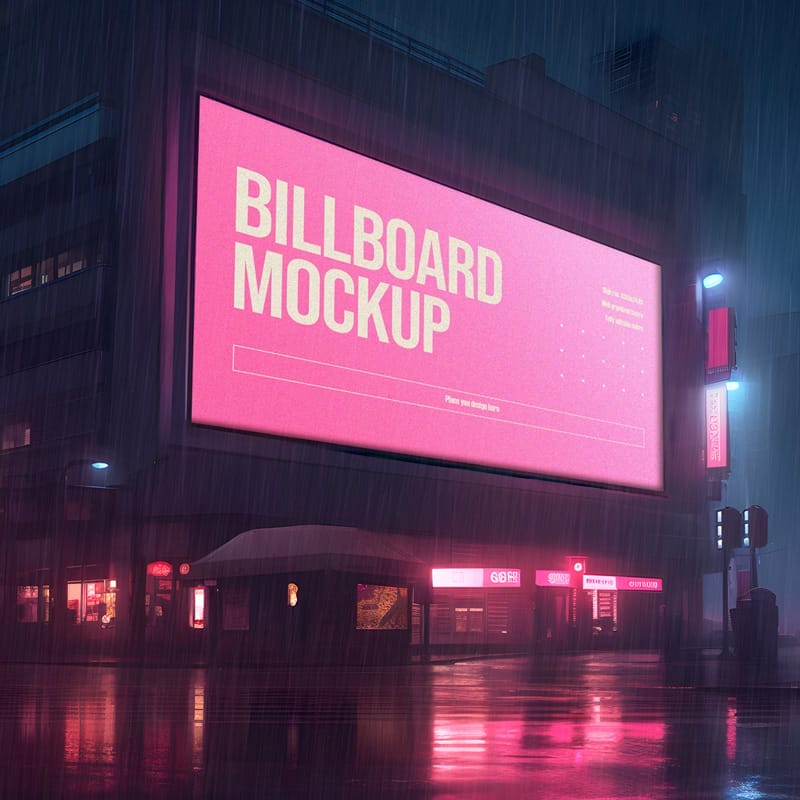 Free Pink Neon Billboard Mockup PSD