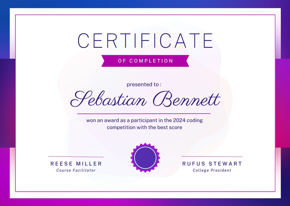 Professional Certificate of Completion Template