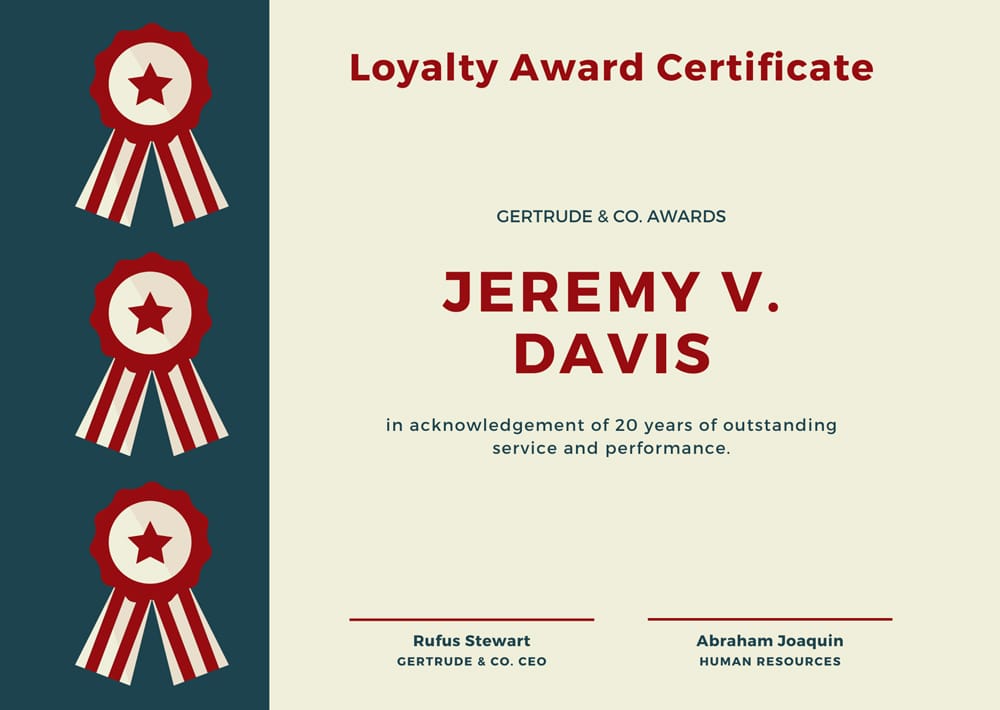 Ribbon Loyalty Award Certificate Template