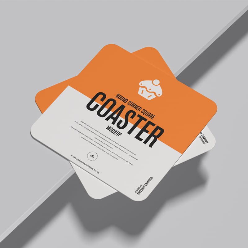 Round Corner Square Coaster Mockup PSD