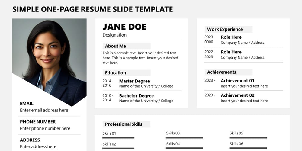 Simple One-page Resume Template for PowerPoint