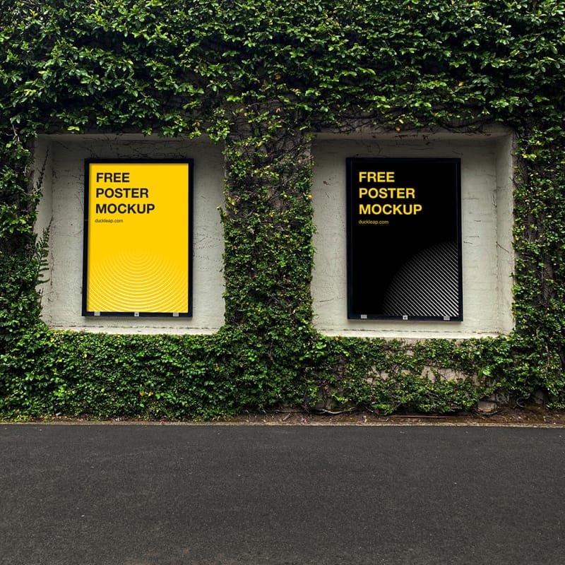 Street Posters on Green Wall Mockup PSD