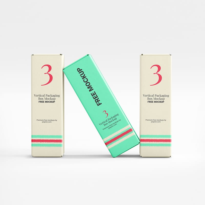 Three Vertical Packaging Box Mockup PSD
