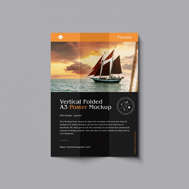Vertical Folded A3 Poster Mockup PSD