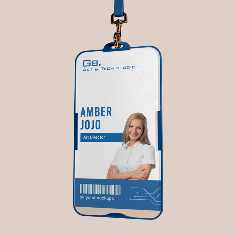 Vertical ID Card Holder Mockup PSD