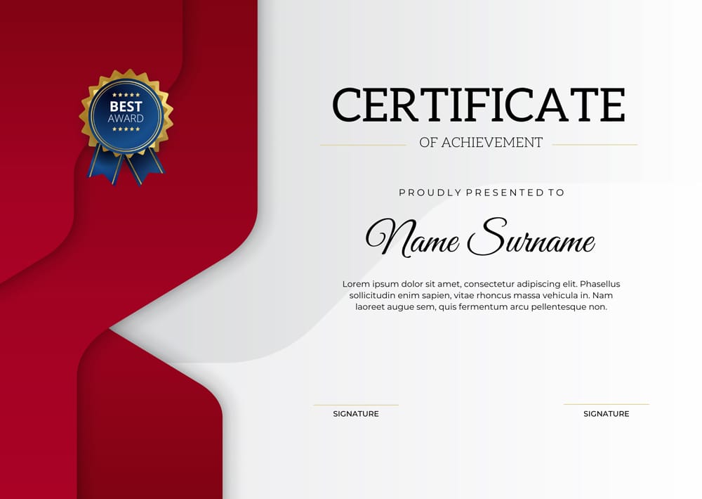 White and Dark Red Creative Certificate Template
