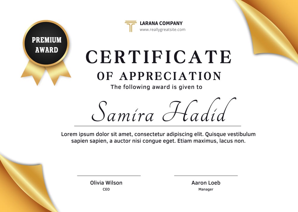 White and Golden Minimalist Award Appreciation Certificate Template