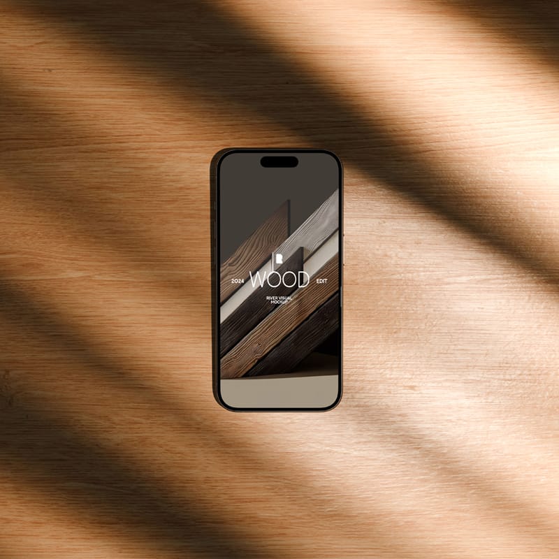 Wood iPhone 15 Pro Mockup PSD