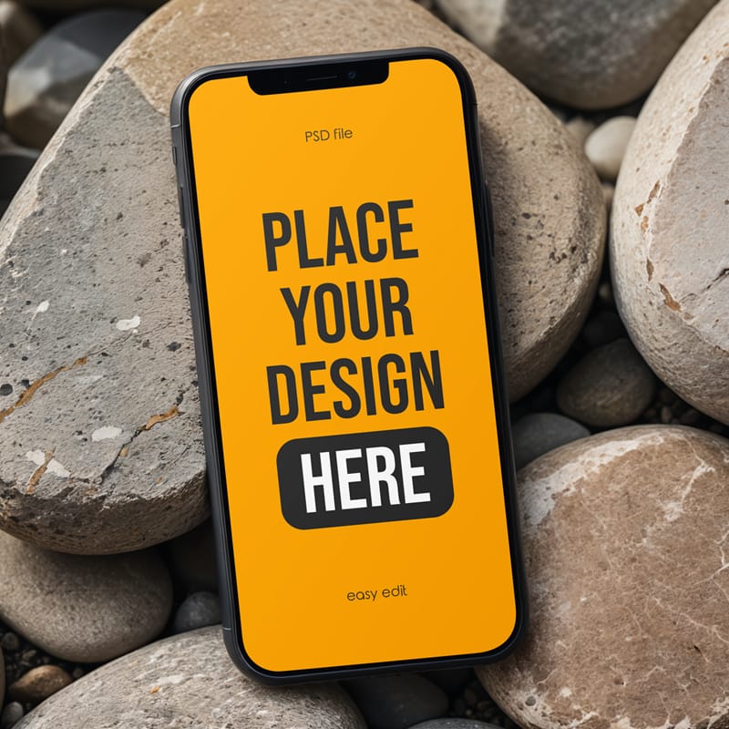 iPhone on Stone Mockup PSD