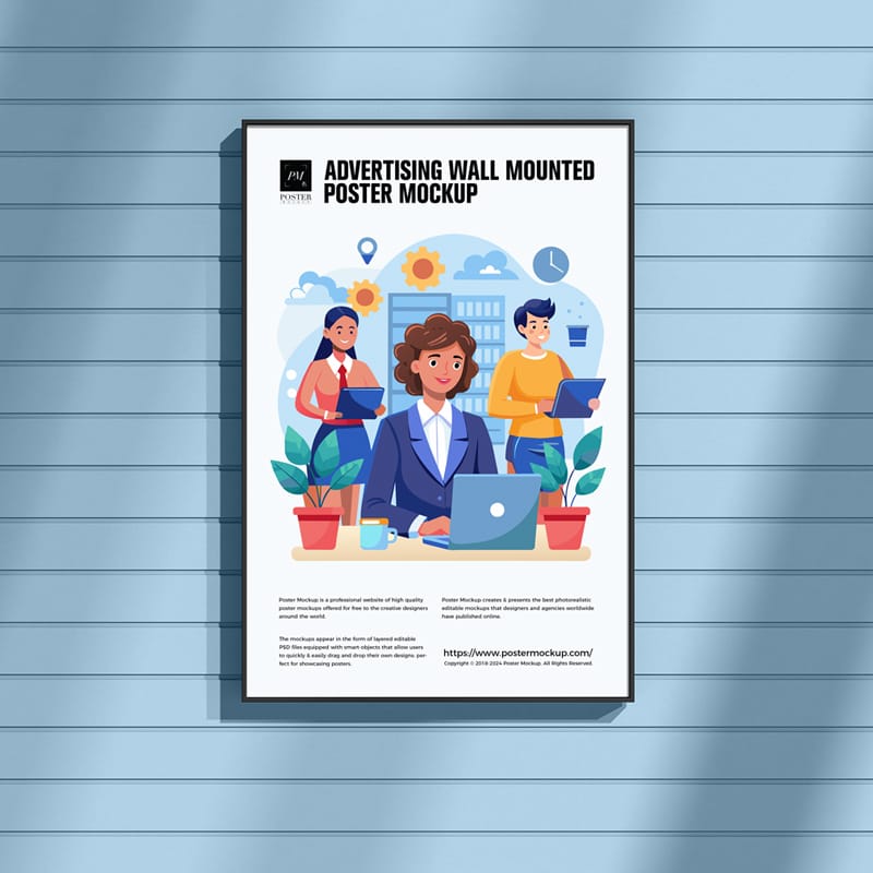 Advertising Wall Mounted Poster Mockup PSD