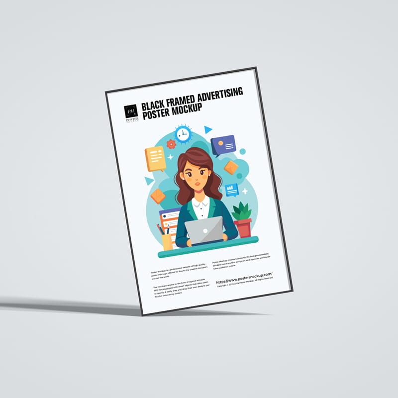 Black Framed Advertising Poster Mockup PSD
