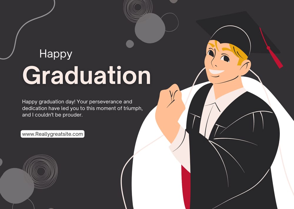 Black White Illustrative Graduation Card Template