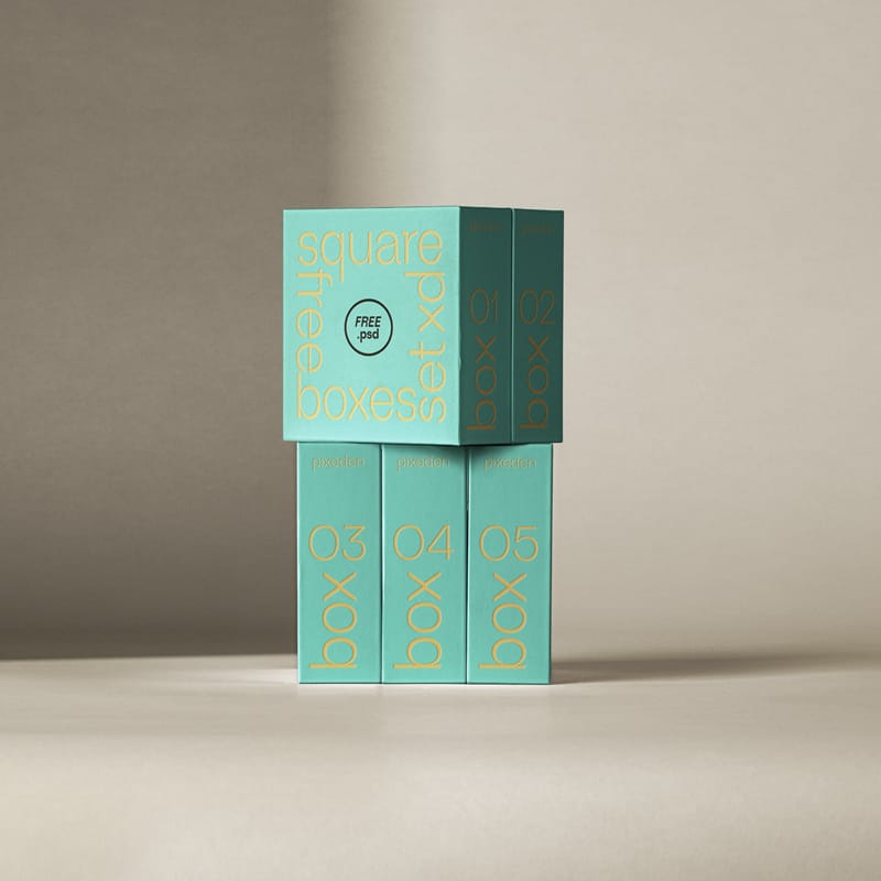 Branding Square Boxes Mockup Set PSD
