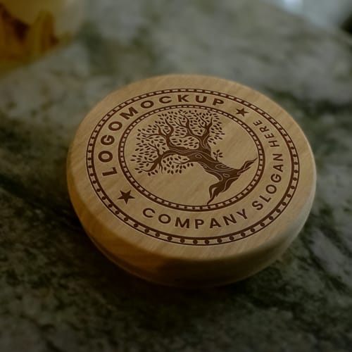 Brown Wooden Coaster Logo Mockup PSD