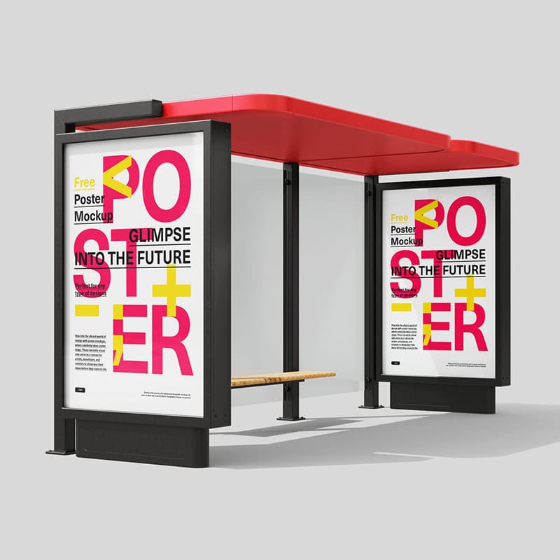 Bus Stop with Citylight Mockup PSD