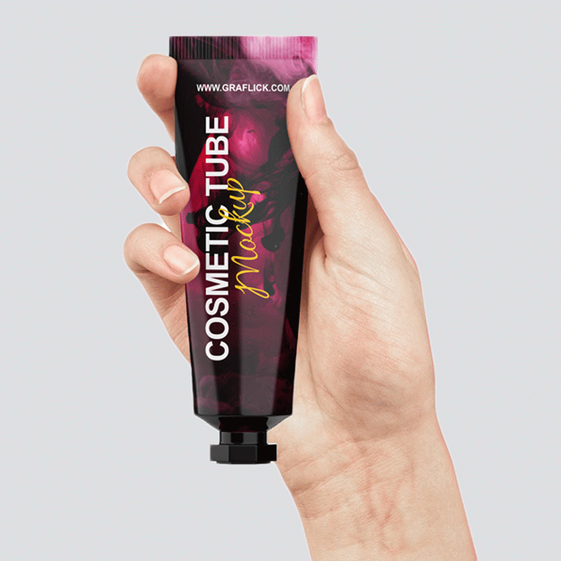 Cosmetic Tube in Hand Mockup PSD