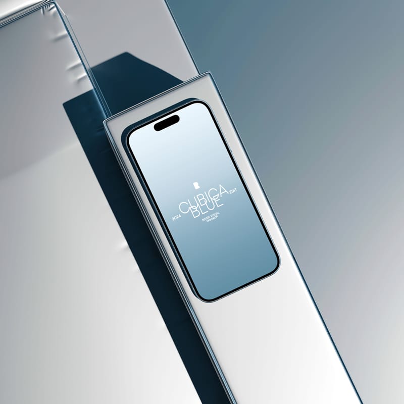 Cubica Blue iPhone 15 Pro Mockup PSD