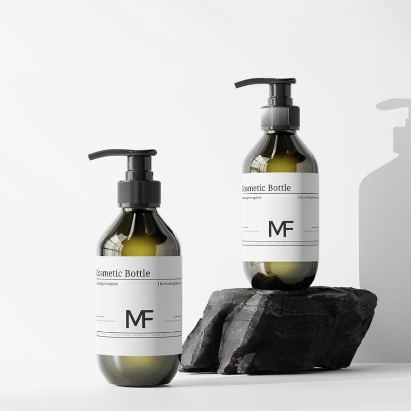 Dark Green Pump Bottle Mockups PSD