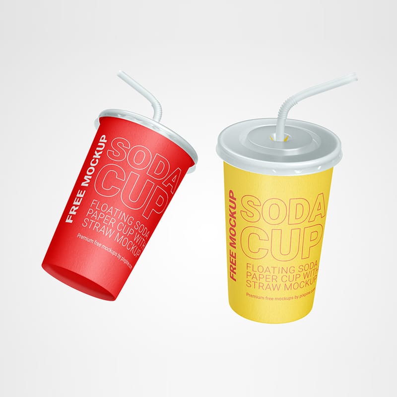 Floating Soda Paper Cup with Straw Mockup PSD