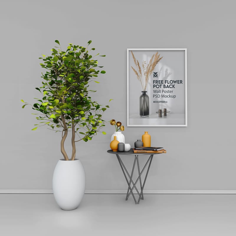 Flower Pot Back Wall Poster Mockup PSD